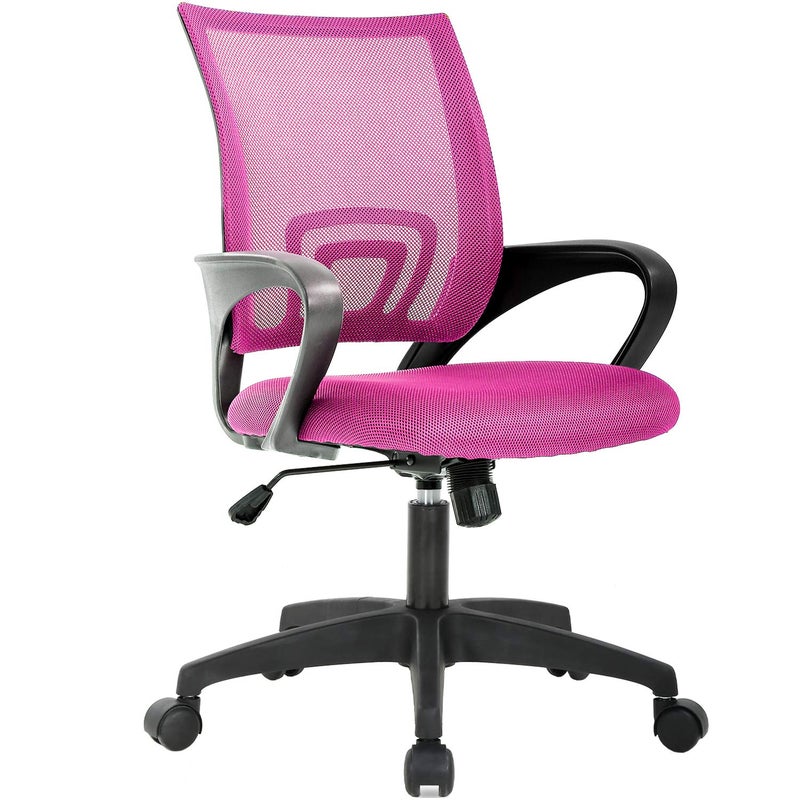 BestOffice | Ergonomic Office Chair | Mid-Back Swivel Desk Chair | Breathable Backrest & Lumbar Support | Adjustable Height | Sponge Seat | Rolling Wheels | Pink | for Adults & Women - Image 1